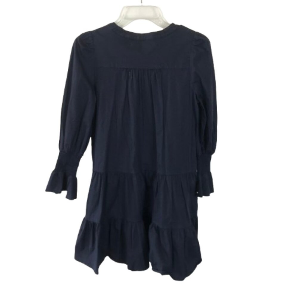 Pomander Place Womens Size XS Navy Blue Cotton Poplin Kenzo Tiered Mini Dress - Picture 9 of 10